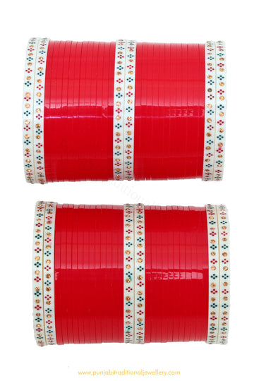 Red Colour Dotted Bridal Chura By PTJ